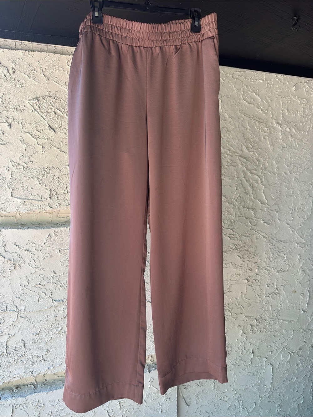 a new day Light Brown Wide Leg Pants Satin Feel Elastic Waist Pants Size XL